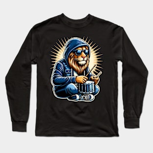 Lion Playing Drums Long Sleeve T-Shirt